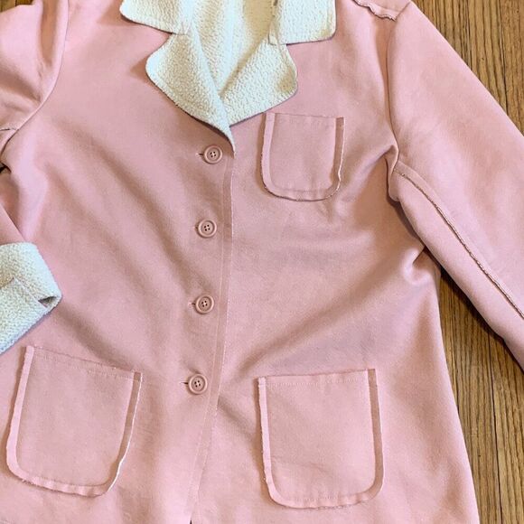 VTG Pink Teddy Shearling Jacket Coat Faux Fur Leather Suede Boho Western Soft L - Picture 8 of 16